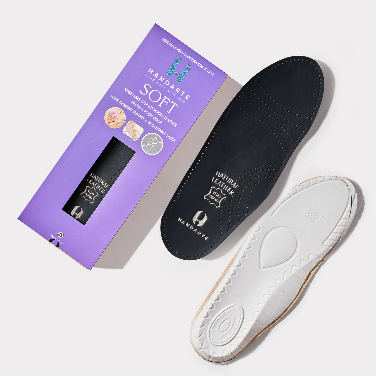 Handarte All-Day Soft Black Leather Insoles